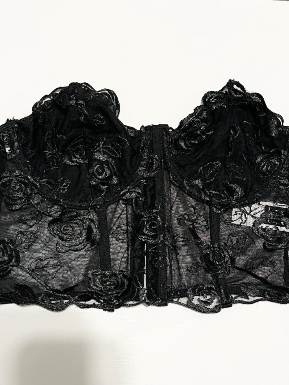Womens Dark Fairy Whimsigoth Cropped Corset M Sheer Bustier Witchy Romantic Rave - Picture 4 of 9